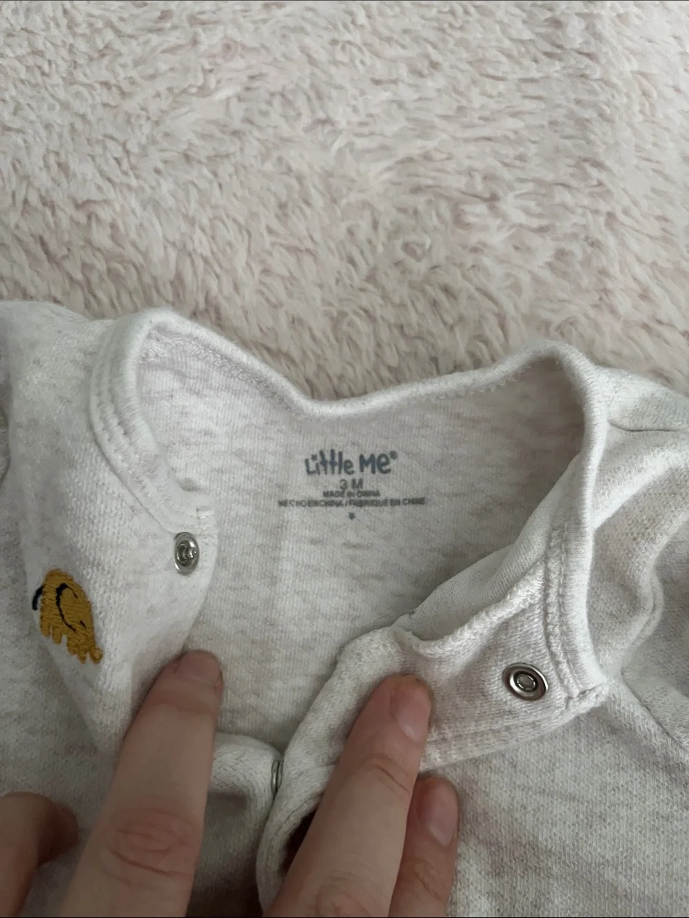 Little Me Gray Footed One-Piece with Navy & Mustard Elephant Motif